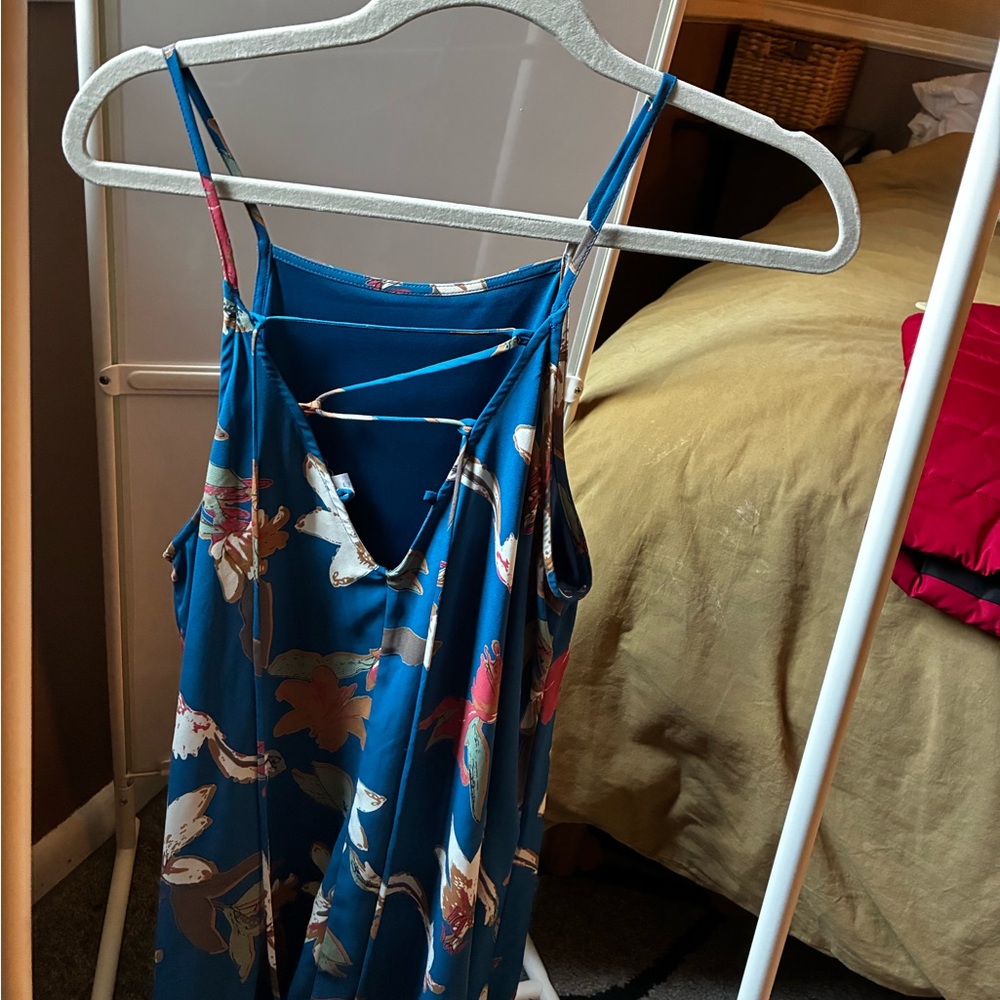 Lush Blue and Red Patterned Dress